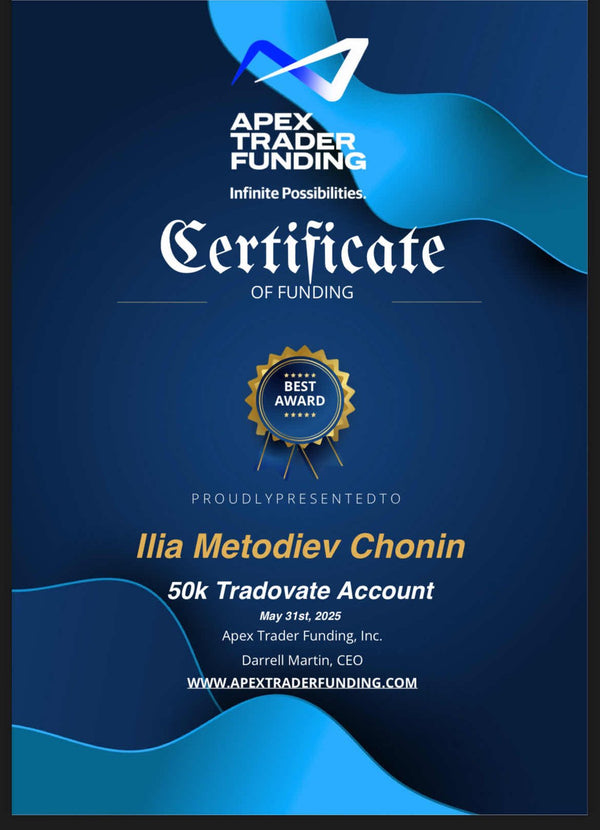 Сертификат Apex Trader Funding 50K, Ilia Metodiev Chonin