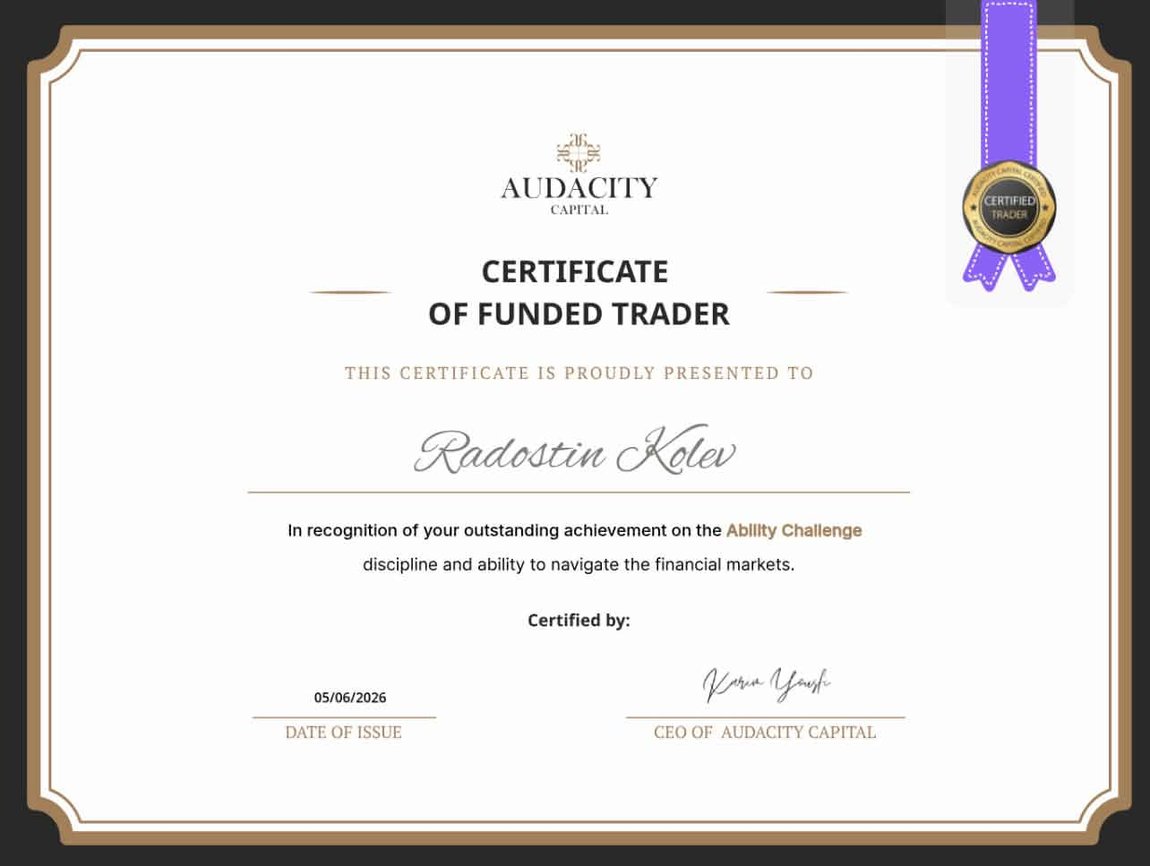 Сертификат Audacity Capital, Radostin Kolev