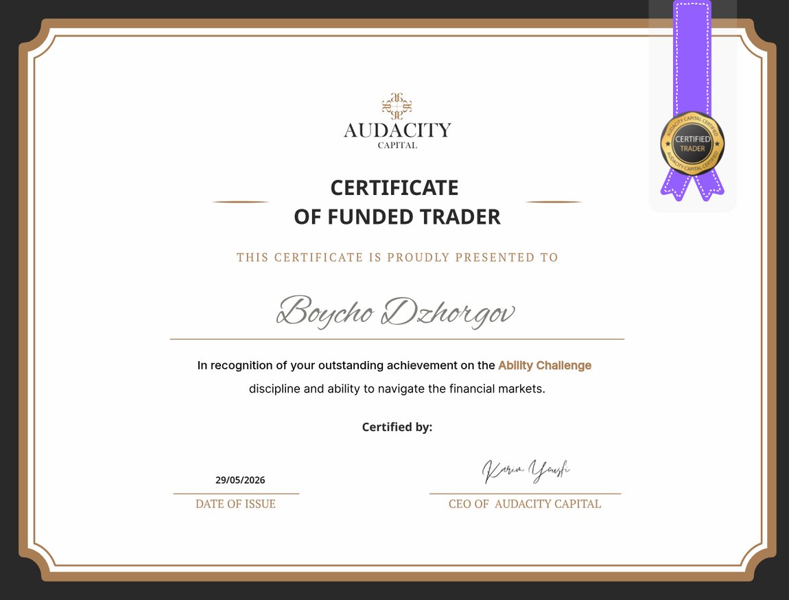 Сертификат Audacity Capital, Boycho Dzhorgov
